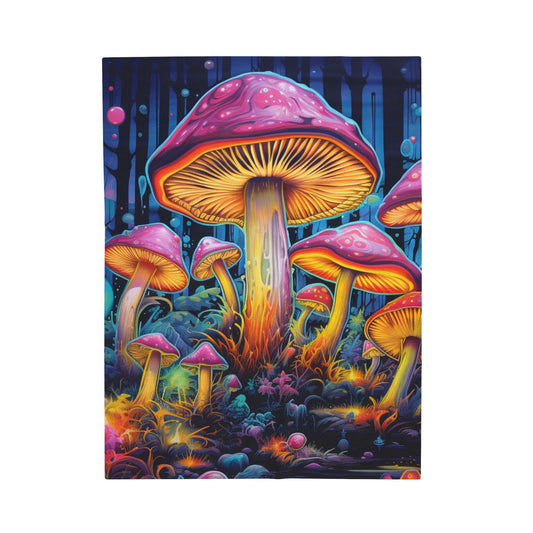 Mushroom Velveteen Plush Blanket - Vibrant Fungi Throw for Trippy Home Decor