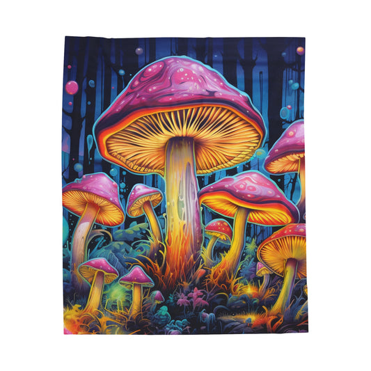 Mushroom Velveteen Plush Blanket - Vibrant Fungi Throw for Trippy Home Decor